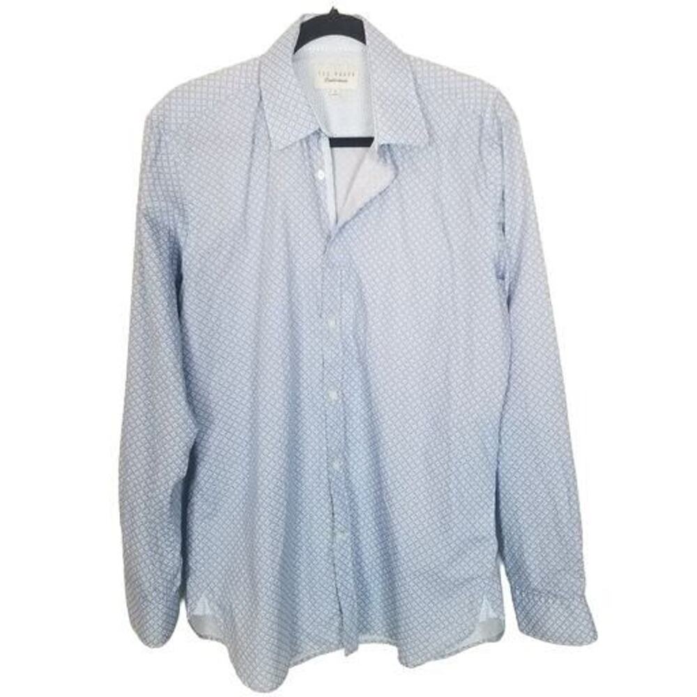 Ted Baker Endurance Mens Geometric Dress Shirt Size 34/35 Classic Preppy Formal